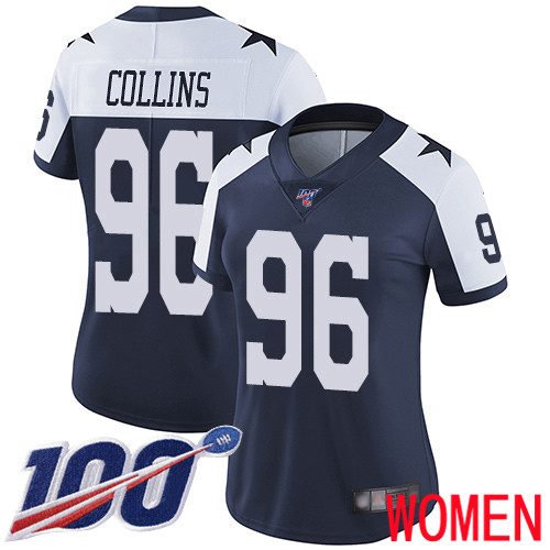 Women Dallas Cowboys Limited Navy Blue Maliek Collins Alternate #96 100th Season Vapor Untouchable Throwback NFL Jersey->women nfl jersey->Women Jersey